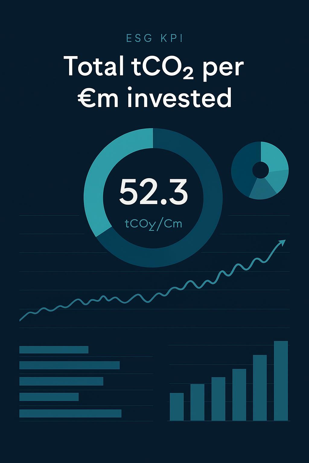 Dashboard visual illustrating the ESG KPI 'Total tCO₂e per €m invested', modern and professional style, easy-to-understand metrics.